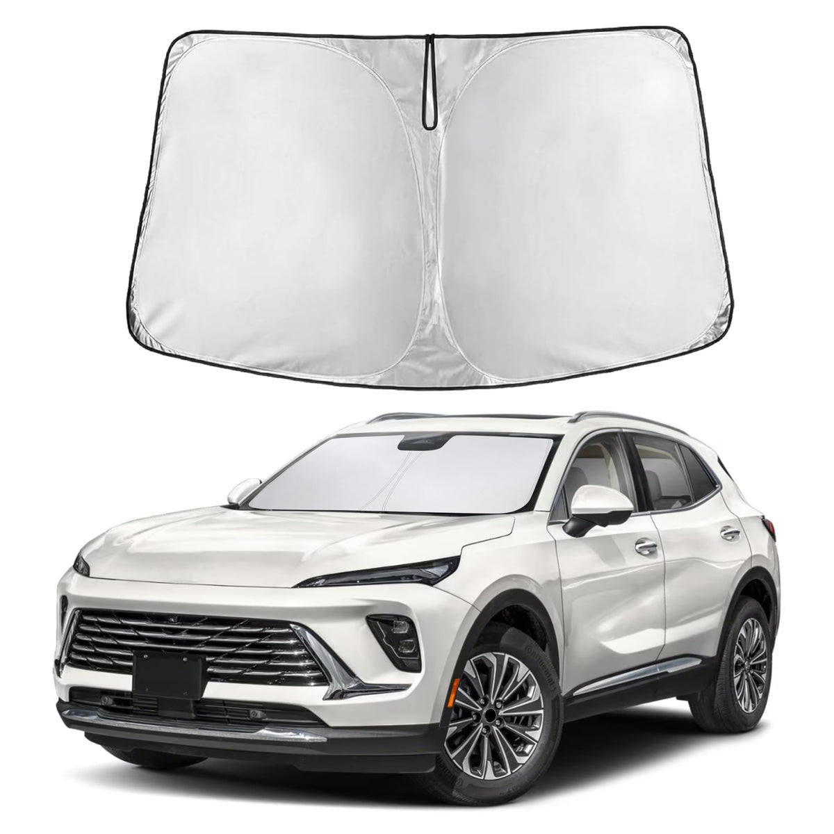 EcoNour front view showing full windshield coverage and custom fit benefit