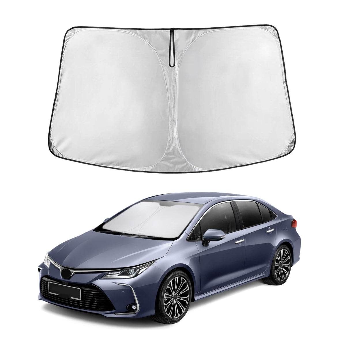 EcoNour front view showing full windshield coverage and precise Corolla fit