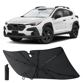 EcoNour front view showing fit on Subaru Crosstrek windshield and full coverage benefit