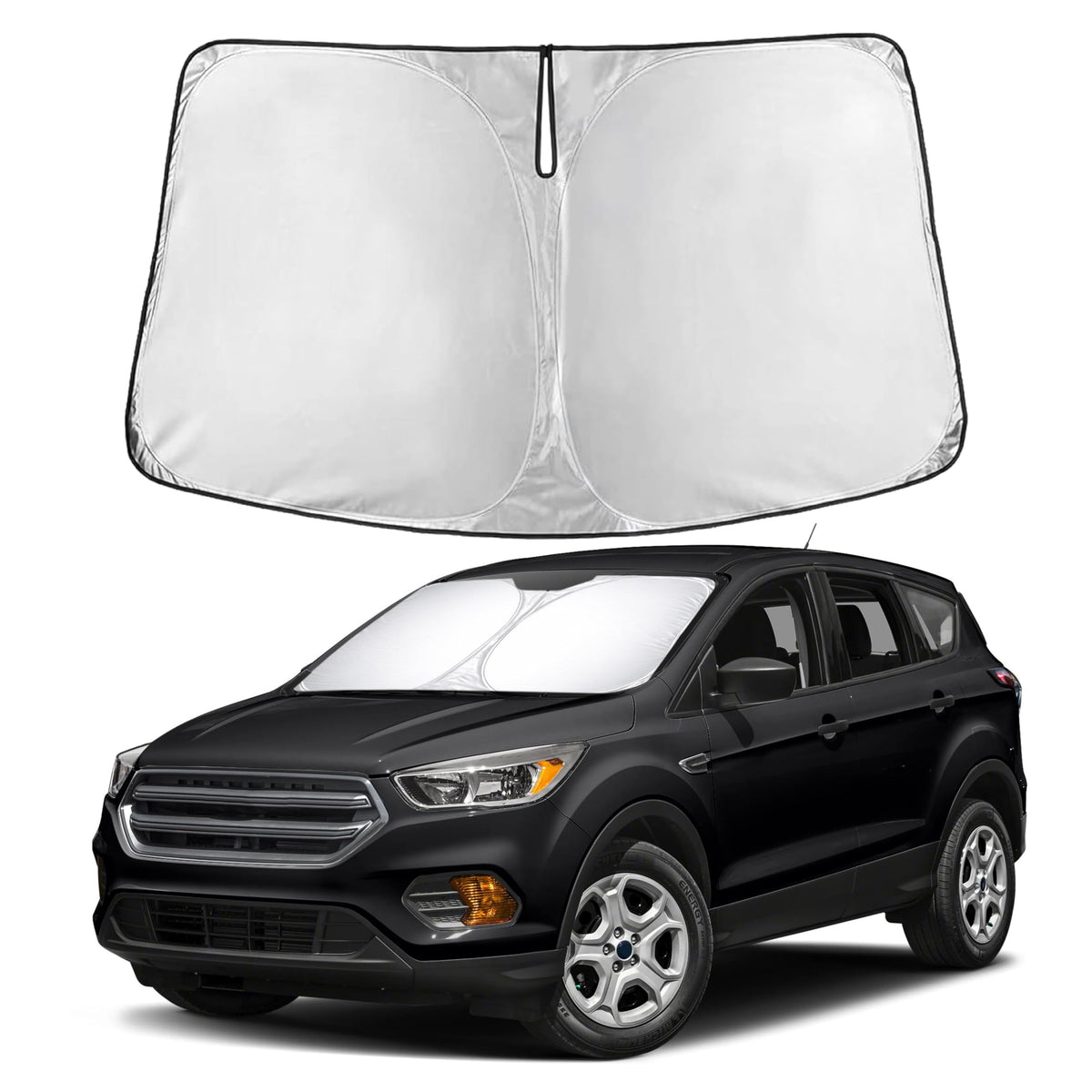 EcoNour front view of sunshade showing full windshield coverage and protection
