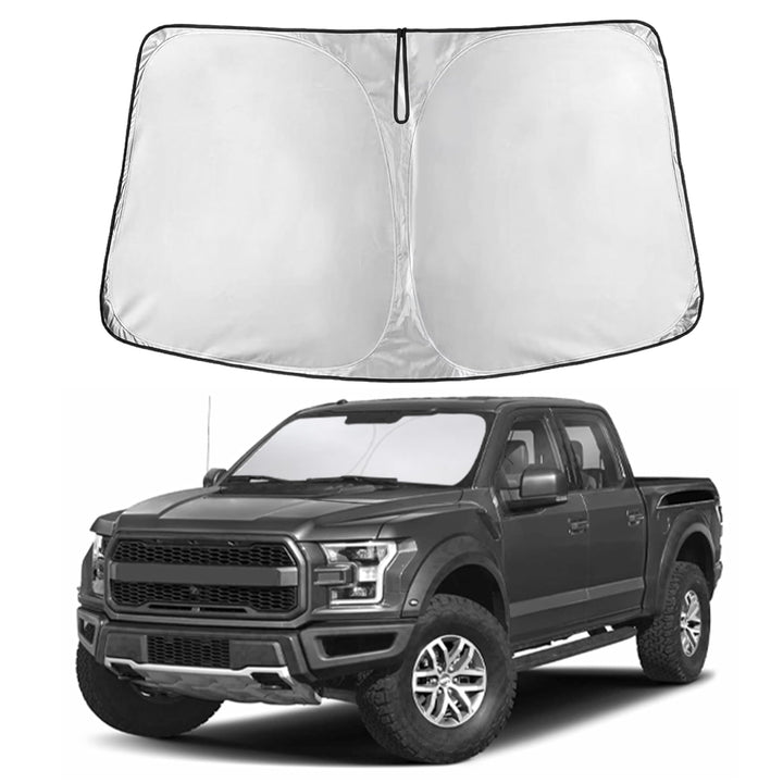 EcoNour front view showing sunshade ready to install and protecting windshield