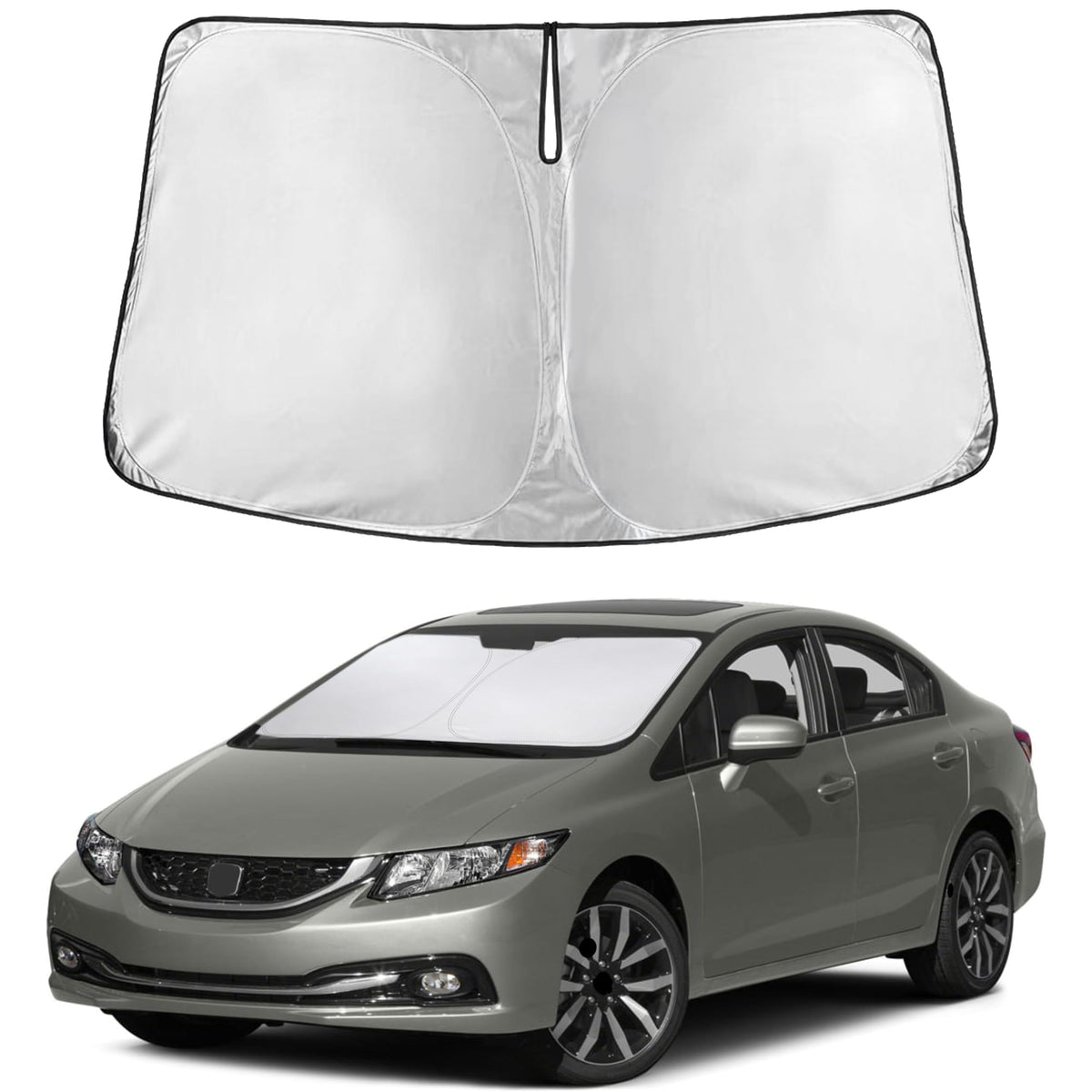 EcoNour front view showing sunshade fit for Honda Civic and full windshield coverage