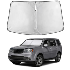 EcoNour front view of sunshade fitted to windshield protecting interior from heat