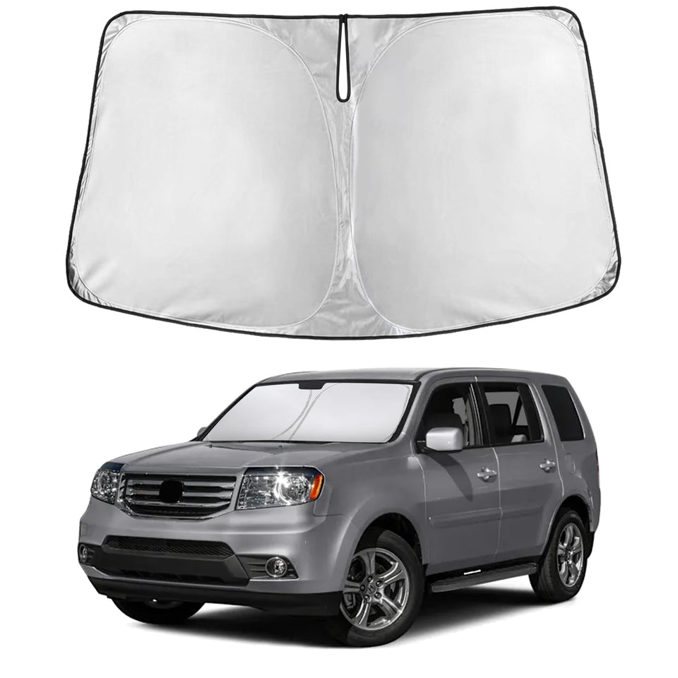 EcoNour front view of sunshade fitted to windshield protecting interior from heat
