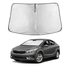 EcoNour front view of sunshade on Kia Forte showing full windshield coverage and protection