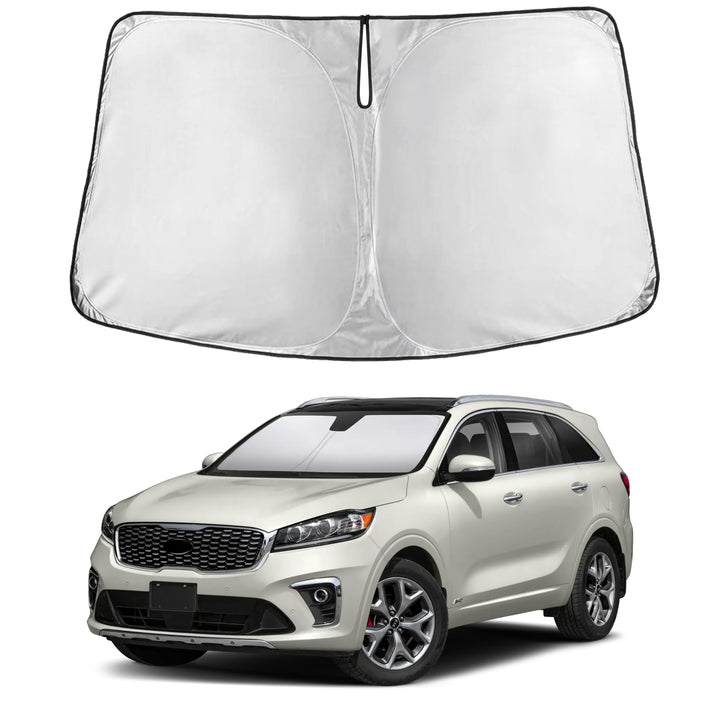 EcoNour front view showing fitted sunshade on Kia Sorento protecting interior