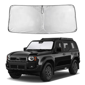 EcoNour front view of sunshade packaging showing full windshield fit benefit