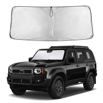 EcoNour front view of sunshade packaging showing full windshield fit benefit