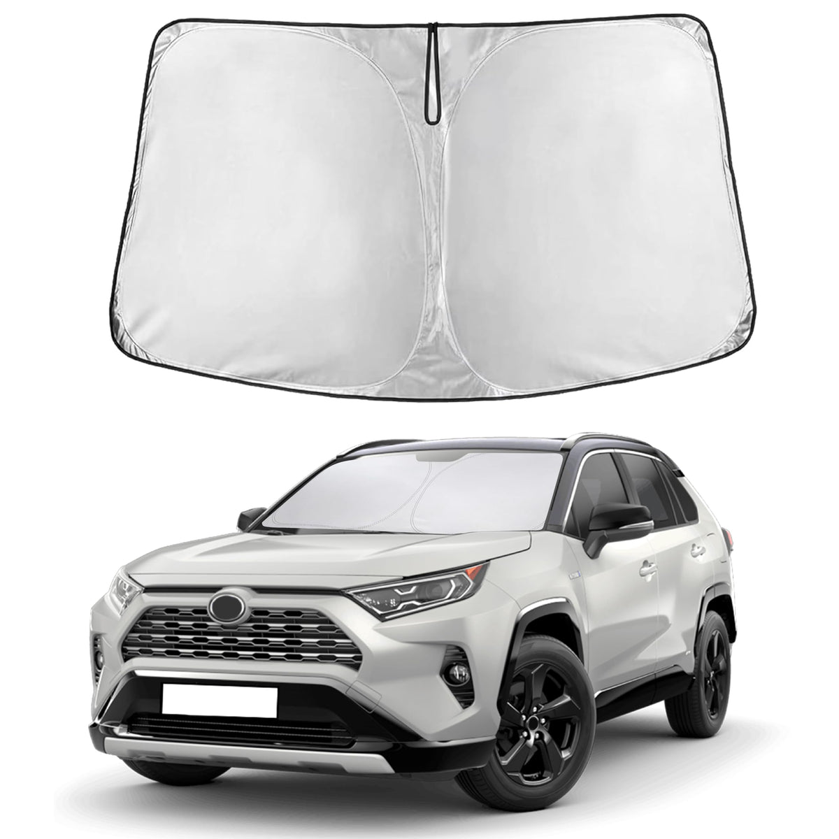 EcoNour front view showing tailored RAV4 fit and full windshield coverage benefit