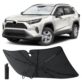EcoNour front view of sunshade on RAV4 showing full windshield coverage and protection