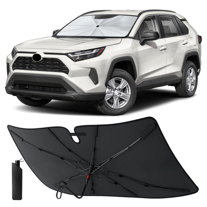EcoNour front view of sunshade on RAV4 showing full windshield coverage and protection