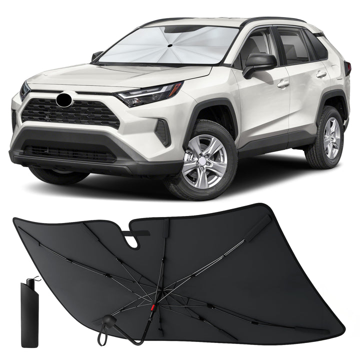 EcoNour front view of sunshade on RAV4 showing full windshield coverage and protection