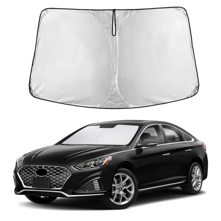 EcoNour front view of Sonata windshield sunshade showing full coverage and fit