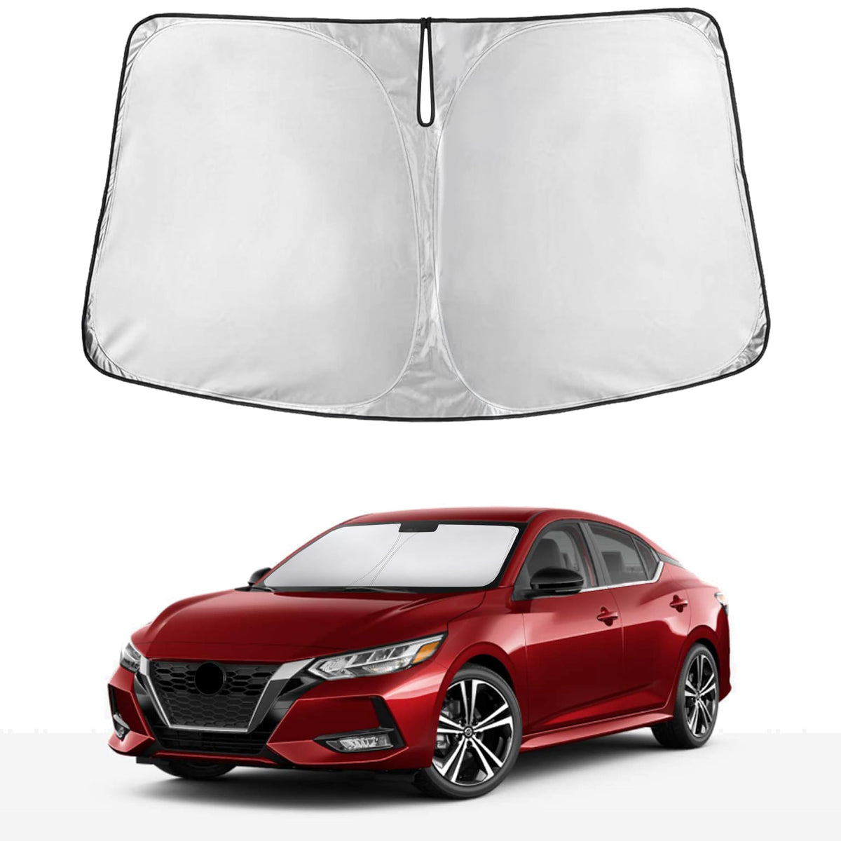 EcoNour front view showing full sunshade fit and windshield coverage benefit