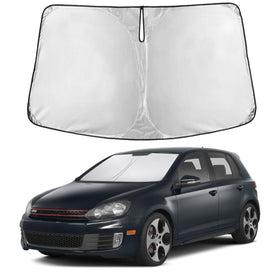 EcoNour front view of sunshade fitting VW MK6 windshield showing full coverage and protection