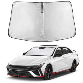 EcoNour front view sunshade installed in Elantra reduces glare and heat