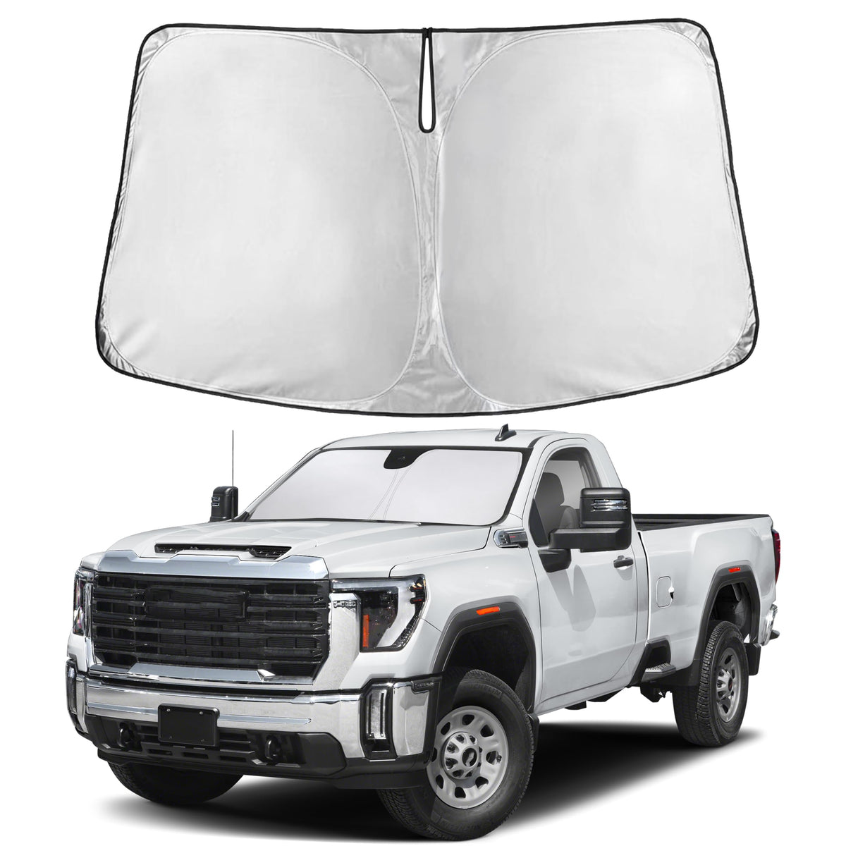 EcoNour front view on GMC Sierra windshield showing full coverage benefit