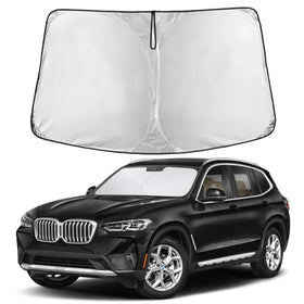 EcoNour front view installed on BMW X3 windshield showing full coverage benefit