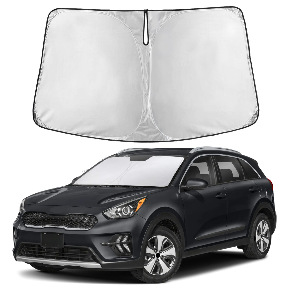 EcoNour front view showing exact Kia Niro windshield fit and full coverage benefit
