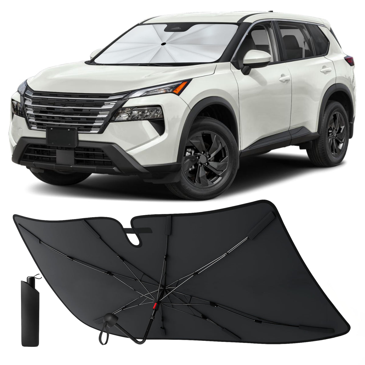 EcoNour front view on Nissan Rogue windshield showing full coverage and cooler cabin