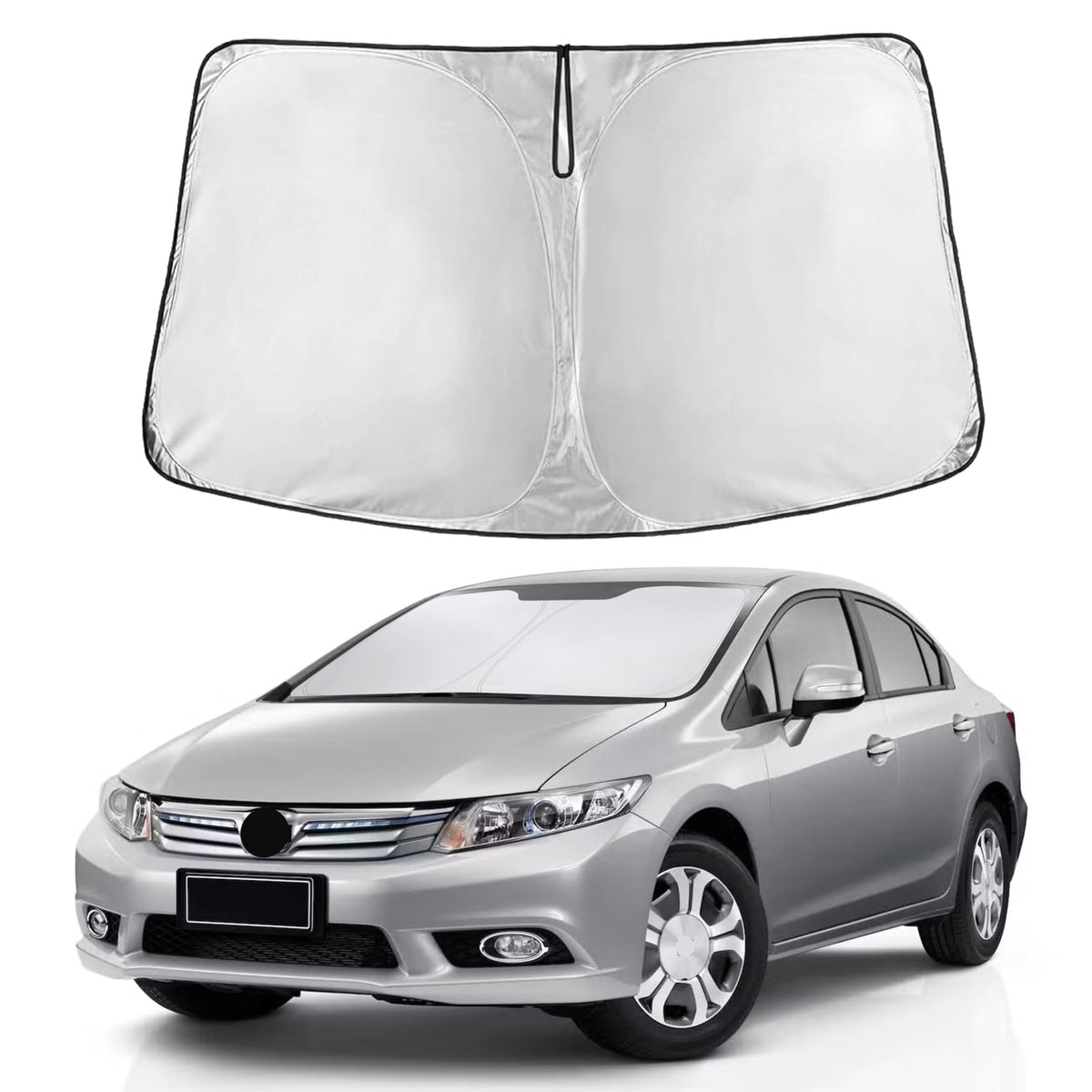 EcoNour front view showing full windshield coverage and quick install benefit