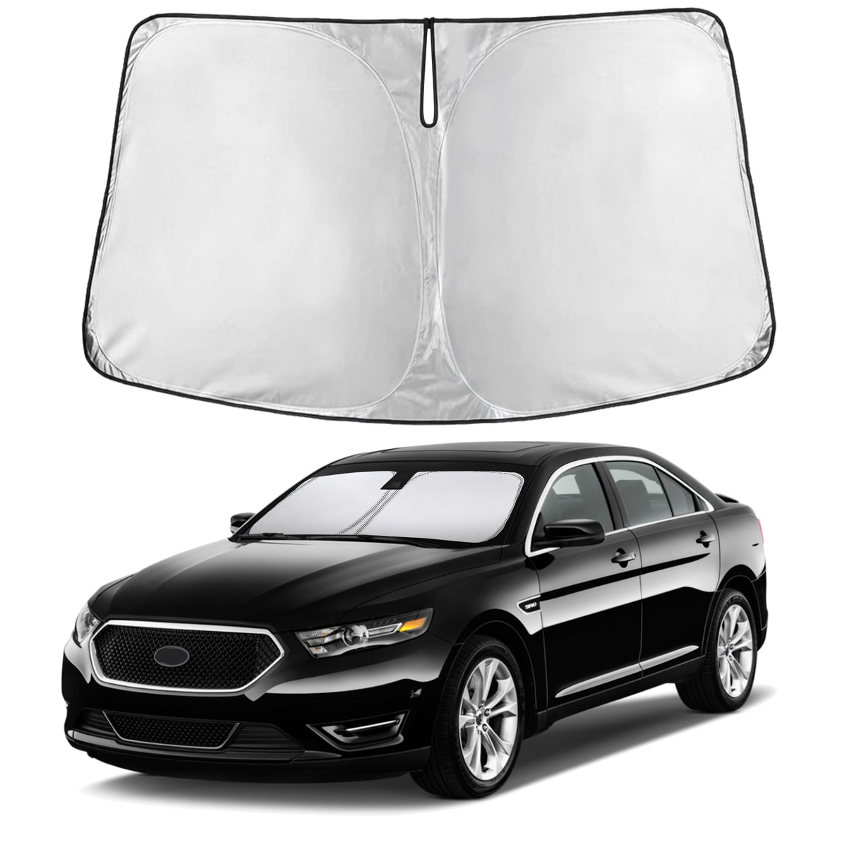 EcoNour front view of sunshade showing full windshield coverage and protection
