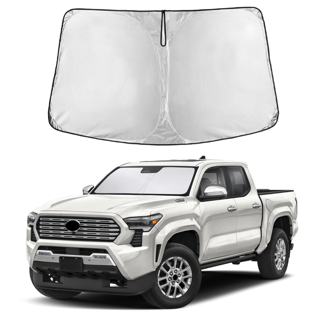 EcoNour front view installed on Tacoma windshield for maximum coverage and cooling