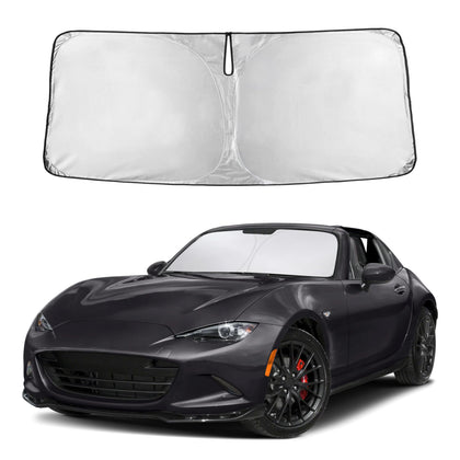EcoNour front view sunshade covering Mazda MX5 windshield for full protection