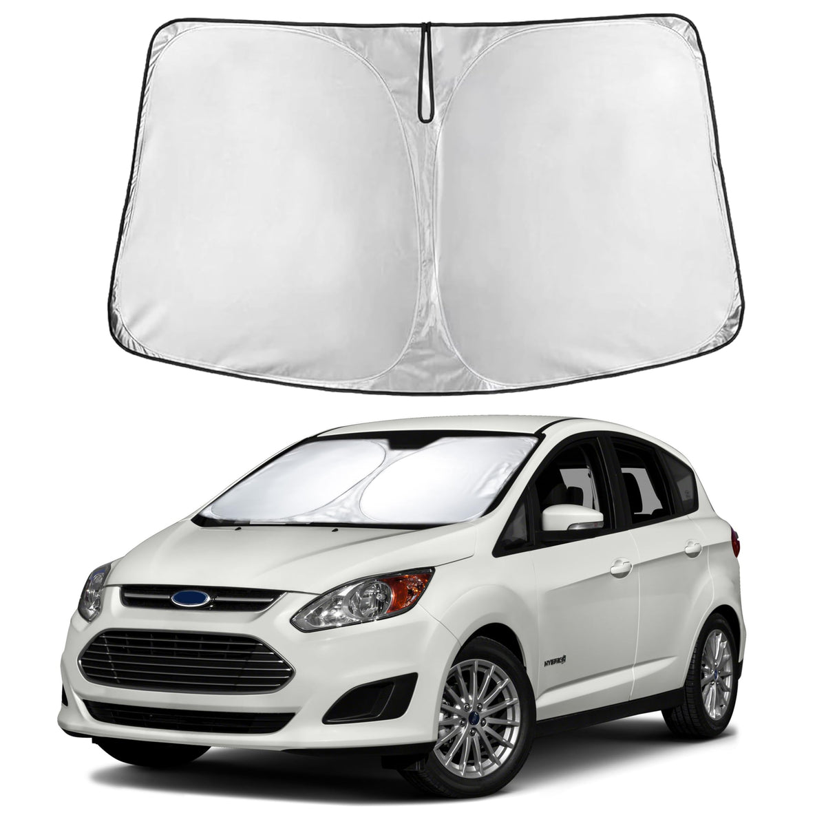 EcoNour front view sunshade showing full windshield coverage and cooling benefit