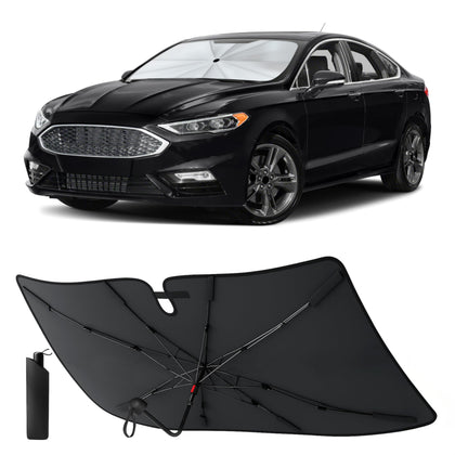 EcoNour front-fit on Ford Fusion windshield showing full coverage and sun protection