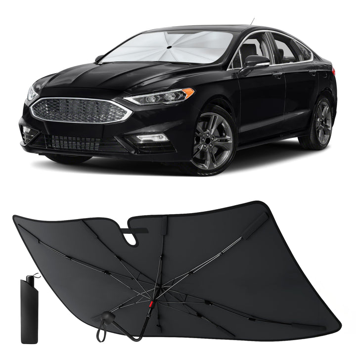 EcoNour front-fit on Ford Fusion windshield showing full coverage and sun protection