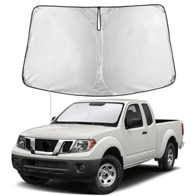 EcoNour full-front view sunshade fitted on Frontier showing complete coverage and protection