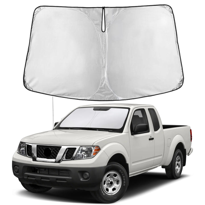 EcoNour full-front view sunshade fitted on Frontier showing complete coverage and protection