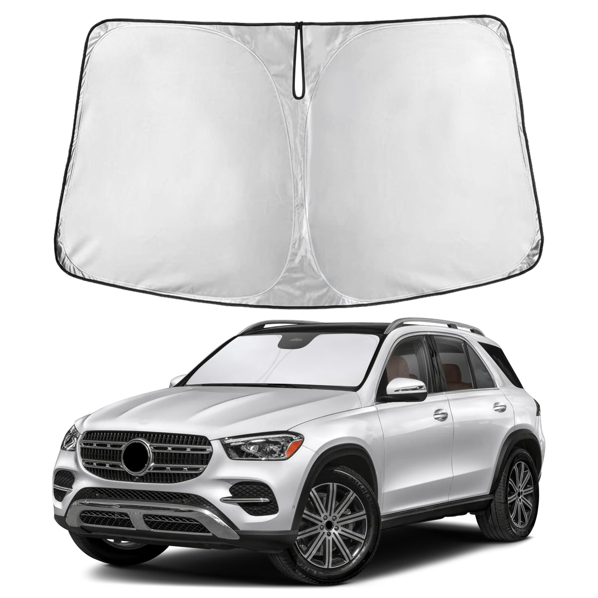 EcoNour front windshield fit for Mercedes‑Benz GLE showing full coverage and snug fit