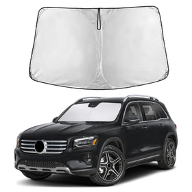 EcoNour front view of GLB-fit sunshade showing full windshield coverage and neat fit