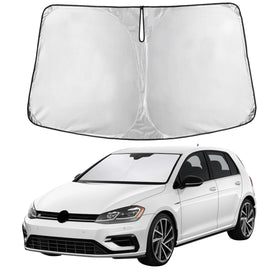 EcoNour front view sunshade fitted in VW Golf MK7 showing full windshield coverage