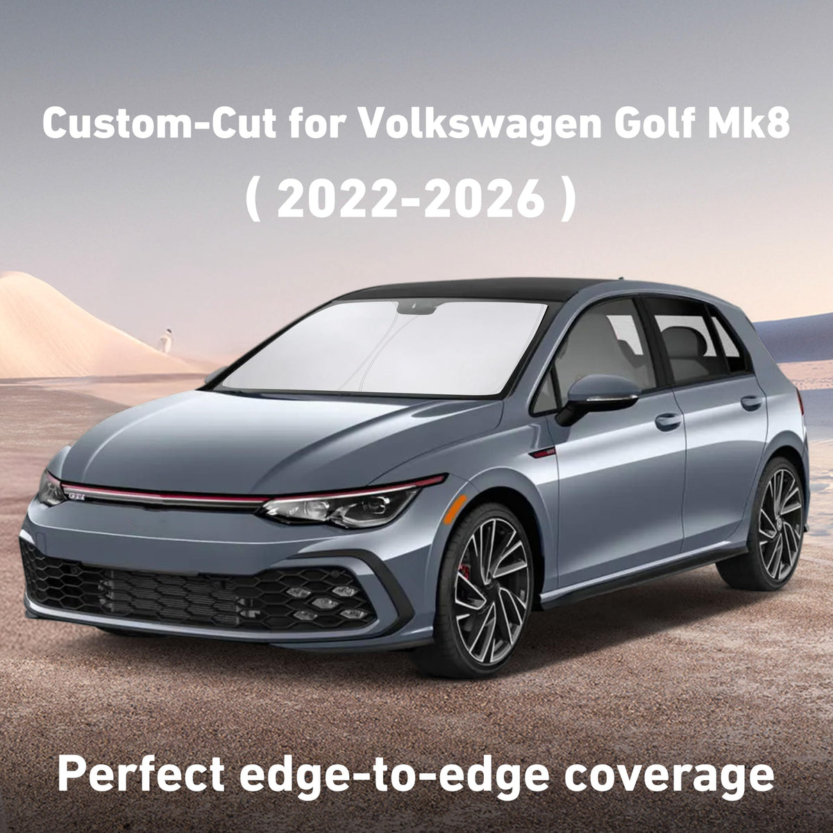 EcoNour folded compact sunshade showing easy storage benefit for Golf Mk8