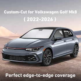 EcoNour folded compact sunshade showing easy storage benefit for Golf Mk8