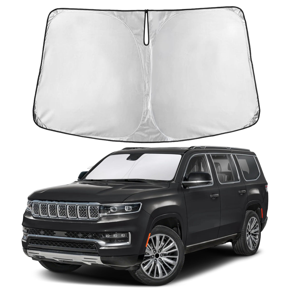 EcoNour sunshade front view showing full windshield coverage and protection