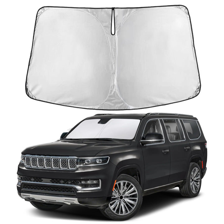 EcoNour sunshade front view showing full windshield coverage and protection