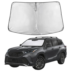 EcoNour front view full windshield coverage showing precise Highlander fit and sun protection