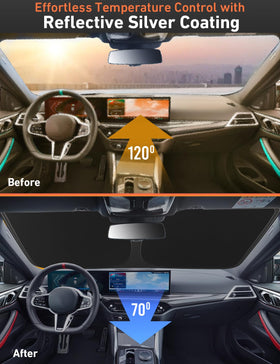 EcoNour sunshade installed in Tacoma showing cooler cabin and dashboard protection