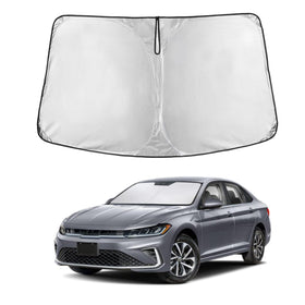 EcoNour front view showing full Jetta windshield coverage and fast installation benefit