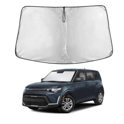 EcoNour front view of sunshade showing full windshield coverage and precise fit