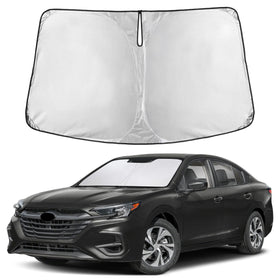 EcoNour sunshade front view showing full windshield coverage and precise fit for Subaru Legacy