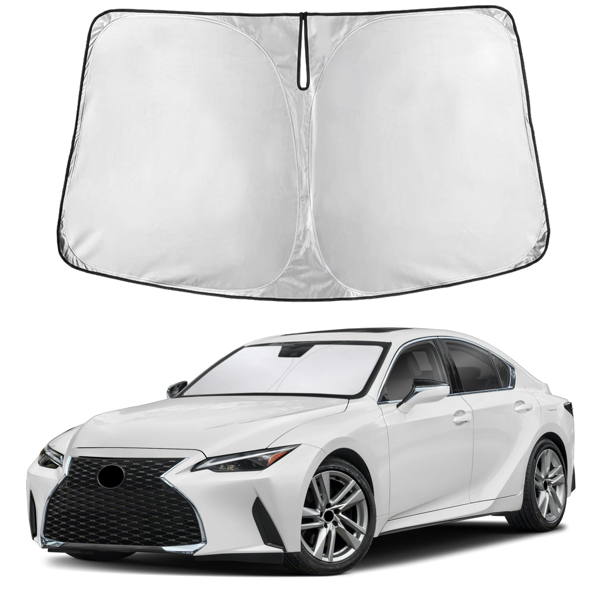 EcoNour sunshade front packaging showing Lexus IS fit and full coverage benefit