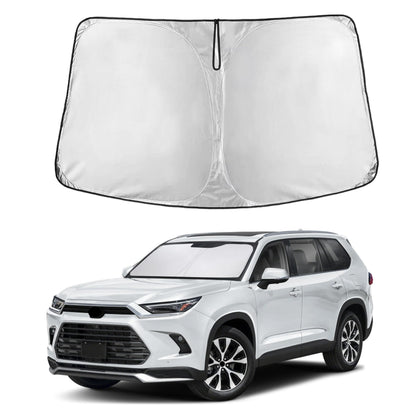 EcoNour front view of sunshade covering Lexus TX windshield provides full protection