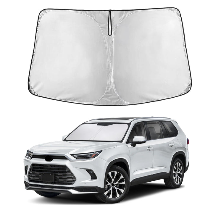 EcoNour front view of sunshade covering Lexus TX windshield provides full protection