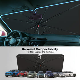 EcoNour shade in parked Tesla driveway showcasing sun protection for interiors