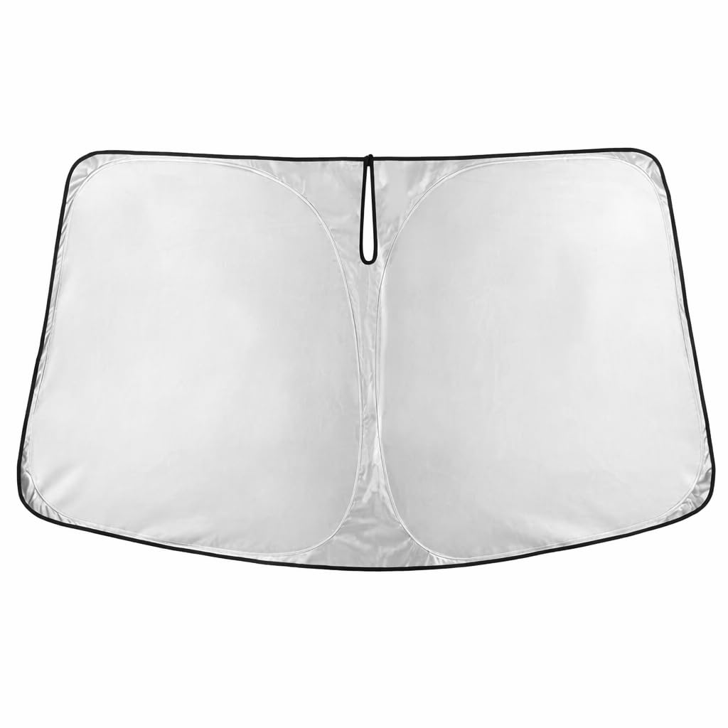 EcoNour full-coverage sunshade fitted on Malibu windshield protecting cabin